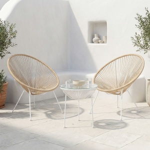 Set 3 bucati masa si scaune gradina, Acapulco, Natural, 50x50x52 cm
