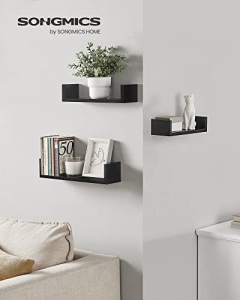 Set 3 etajere de perete, Songmics, Negru, 40x10x9 cm
