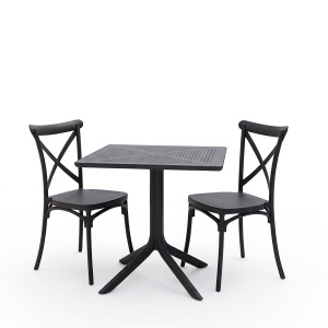 Set 3 piese Masa dining si Scaune Crossie Groovy, Gri inchis, 80x80x74 cm - Img 2