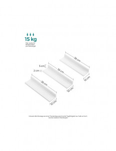 Set de 3 rafturi, Songmics, 38 x 10 cm, MDF, Alb, LWS38WT - Img 3