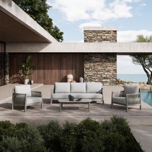 Set de gradina 4 buc. Feralda, Gri deschis, 218x79x73 cm