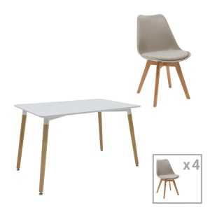Set dining Natali-Gaston, Pako World, MDF, 5 piese, Gri-Alb-Natural, 120x80x76 cm