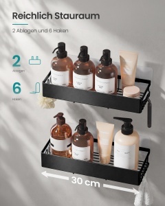 Set etajere baie dus 2 buc Songmics, Parson, Negru, 31.5x12.5x5 cm - Img 3