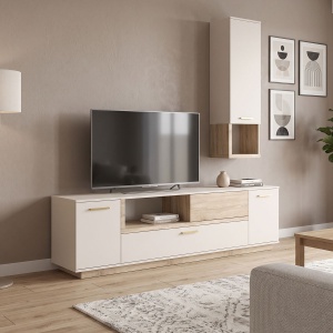 Set living 2 buc. Comoda TV si Dulap perete Norda, Crem, 187x40x58.4 cm