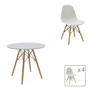 Set masa si scaune 5 piese Julita Alb 80x80x73 cm - Img 1
