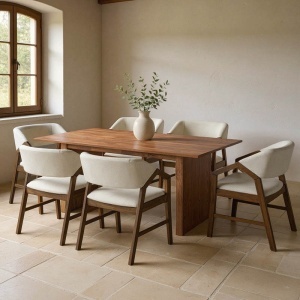 Set masa si scaune 7 buc Eleganza-Livia Nuc 180x99x75.8 cm