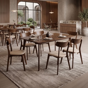 Set Masa si Scaune Benson-Toto 7 Piese Nuc Inchis - Bej 150x90x75 cm