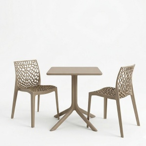 Set masa si scaune dining, 3 buc, Groovy Hush, Pako, Cappuccino 60x60x76 cm - Img 2