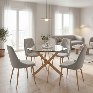 Set masa si scaune dining, 5 buc, Azori Antoro, Pako, Gri 100x100x75 cm
