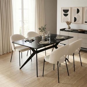 Set masa si scaune dining 5 buc. Masebo - Ezali, Alb, 140x80x82 cm