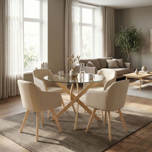 Set masa si scaune dining 5 buc. Safira - Antoro, Bej, 100x100x75 cm