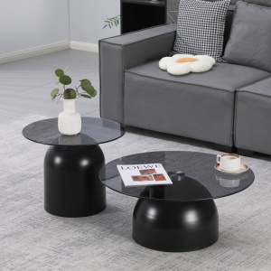 Set masute de cafea, 2 buc, Barel, Pako, Negru 70x70x43 cm