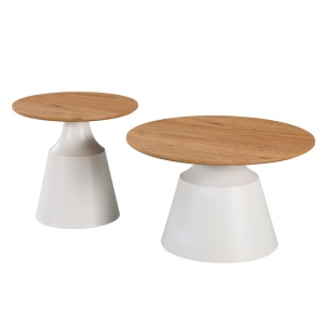 Set masute de cafea, 2 buc, Parquet, Pako, Alb 70x70x38 cm - Img 2