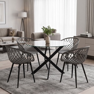 Set mobilier de sufragerie 5 piese Ezra, Negru, 100x100x75 cm