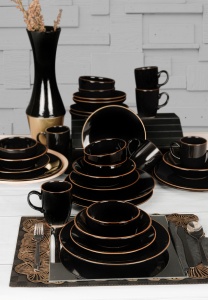 Set veselă din ceramică, 30 bucati Fiord Vienna Negru 26x26x1 cm - Img 3