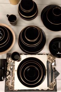 Set veselă din ceramică, 30 bucati Fiord Vienna Negru 26x26x1 cm - Img 5