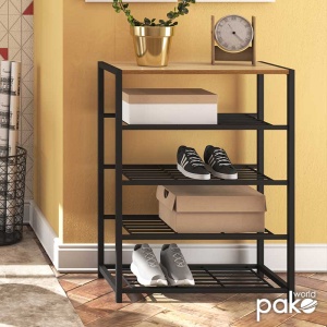 Suport Pantofi Ramon 12 Perechi Culoare Stejar Modern Cu Cadru Metalic Negru 63x30x83 cm