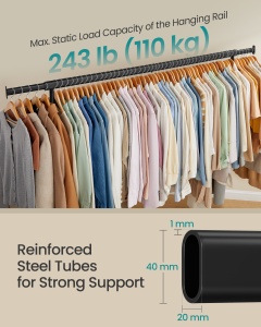 Suport pentru haine reglabil cu roti Songmics Negru 200x45x163 cm - Img 3