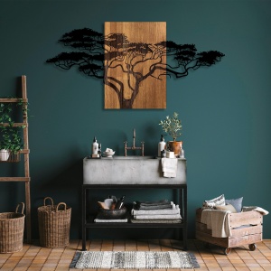 Tablou din lemn si metal Acacia Negru 144x3x70 cm - Img 4