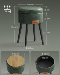 Taburet cu depozitare, Vasagle, Verde inchis, 32x32x44 cm - Img 3