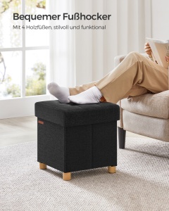 Taburet cu spatiu depozitare otoman Songmics, Melisa, Negru, 38x38x40 cm - Img 3