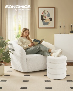 Taburet depozitare otoman boucle Island Alb 43x43x47 cm - Img 2