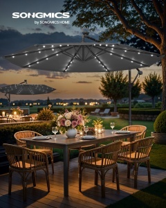 Umbrela de gradina cu LED Songmics Gri 300x300x245 cm
