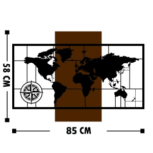 Accesoriu decorativ de perete din lemn si metal Harta cu busola Nuc 58x85 cm - Img 3