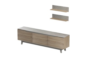 Ansamblu Comoda TV Kasia Stejar-Gri deschis180x35x48.5 cm - Img 2