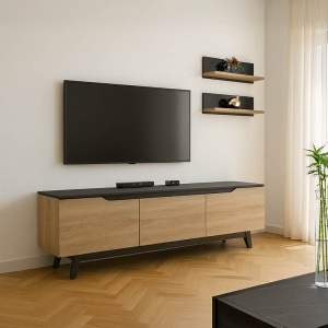 Ansamblu Comoda TV Kasia Stejar-Negru 180x35x48.5 cm