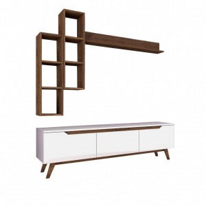 Ansamblu Comoda TV M16-804 Alb-Walnut - Img 2