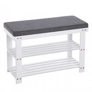 Bancuta hol cufar cu depozitare, Songmics, Alb-Gri, 71x29x49 cm - Img 2