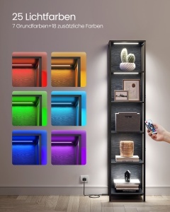 Biblioteca cu LED reglabil, Barnet, Negru, 30.3x40x178.6 cm - Img 2