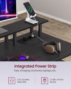 Birou Gaming Vasagle Negru, 2 Prize și 2 USB, 140x60x90 cm - Img 2
