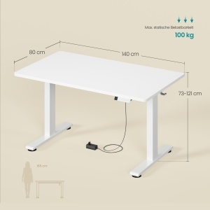 Birou reglabil pe inaltime Songmics, Balok, Alb, 140x80x121 cm - Img 6