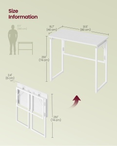 Birou Vasagle, Barnet, Alb, 80.0x40.0x74.0 cm - Img 6