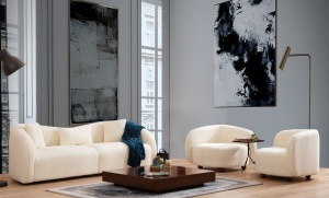 Canapea 3 locuri Venedik Crem 236x76x91 cm - Img 4