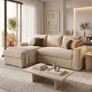Canapea extensibila Belle, Bej, 236x164x88 cm