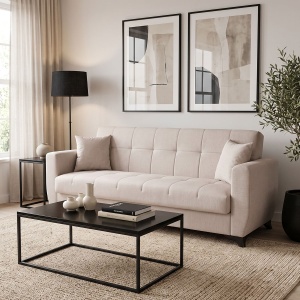 Canapea extensibila cu spatiu de depozitare Modesto, Bej, 215x75x85 cm