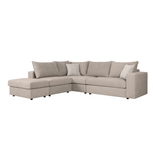Canapea reversibila London tesatura gri-bej cu perne gri deschis 296x246x95 cm - Img 2
