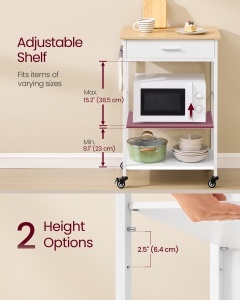 Carucior bucatarie cu sertar, Barnet, Alb, 60x45x90 cm - Img 4