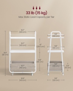 Carucior de depozitare Vasagle Alb 43.2x30.4x81 cm - Img 7
