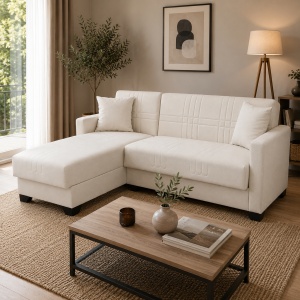 Coltar extensibil reversibil, Stashio, Crem, 202x143x84 cm