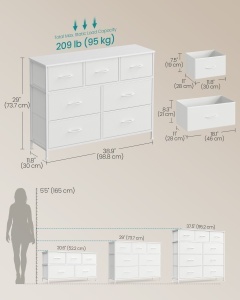 Comoda metalica cu sertare, Bellah, Songmics, Alb, 98.8x30x73.7 cm - Img 5