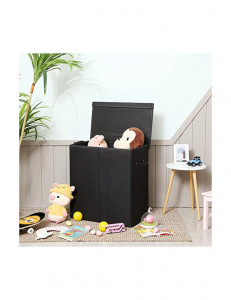 Cos de rufe, Songmics, LCB02BK, Negru, 142 L, 37 x 36 x 66 cm - Img 3