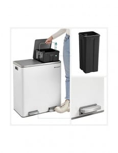 Cos pentru recilare dublu, Songmics, 2 x 30L, Alb, LTB60WT, 59 x 32 x 65 cm - Img 6