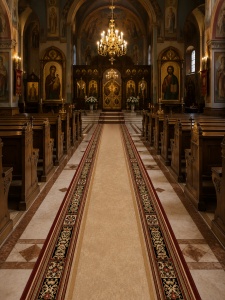 Covor biserica Traversa, Lotos, Rosu, 80x600 cm, Delta Lotos 518 120 - Img 4