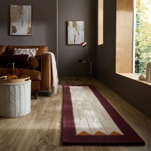 Covor traversa Apex Border Wool Visiniu 60x230 cm