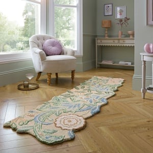 Covor traversa Bryony Shaped Floral Verde 60x230 cm, Flair Rugs