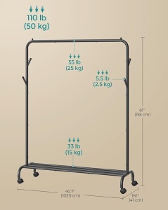 Cuier stander Negru Songmics 103.5x39x155 cm - Img 7
